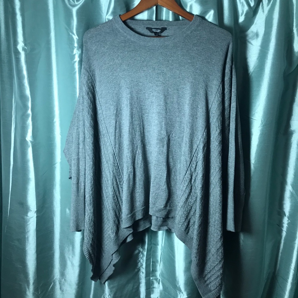 Vera Wang Gray Cable Knit Poncho Sweater Sz L-XL